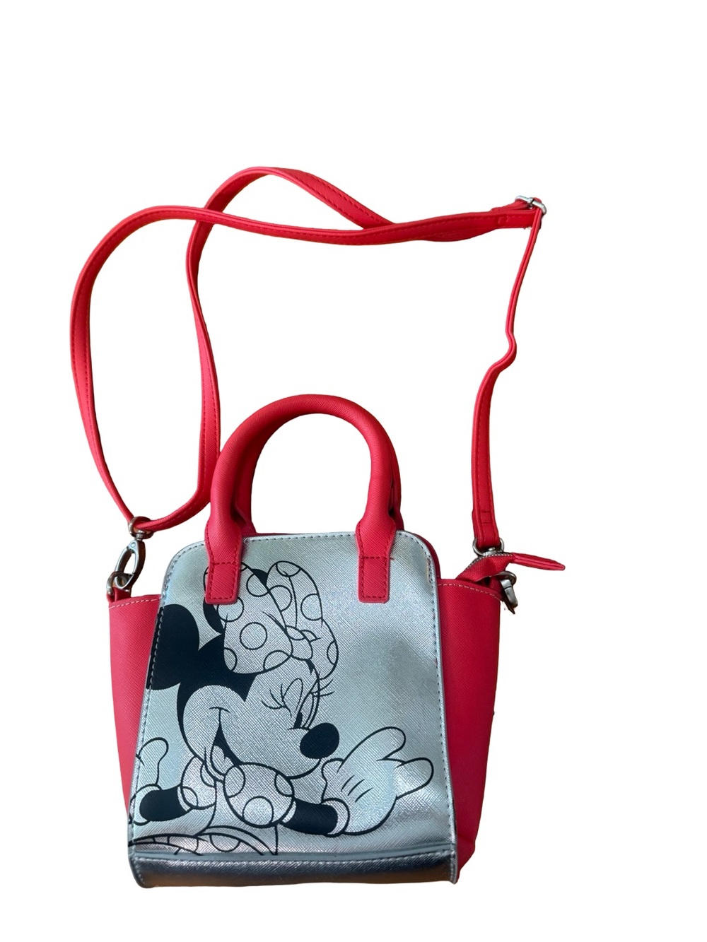 Minnie Mouse Mini Crossbody Purse Vegan Leather Red Black Silver Sparkle NEW
